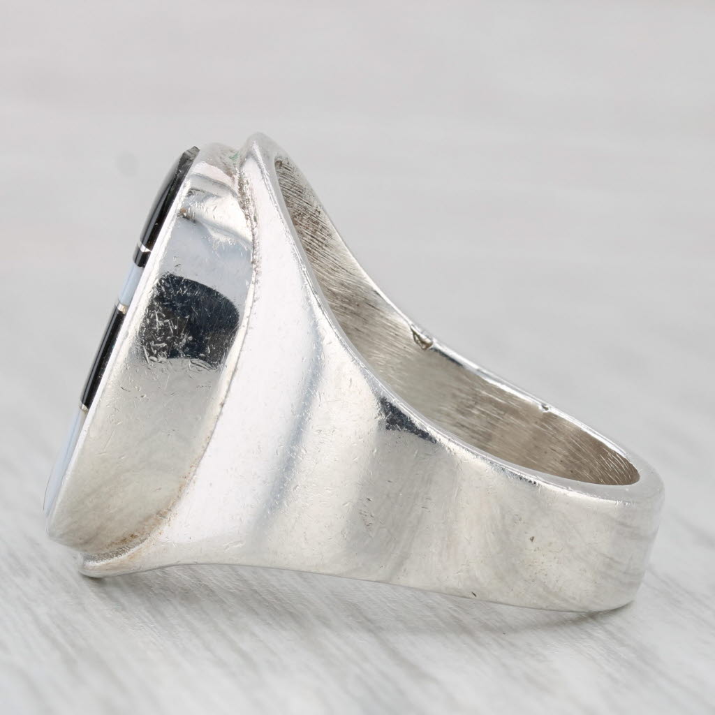 Mother of Pearl Quartzite Mosaic Ring Sterling Silver Size 12 Angie Tom Navajo
