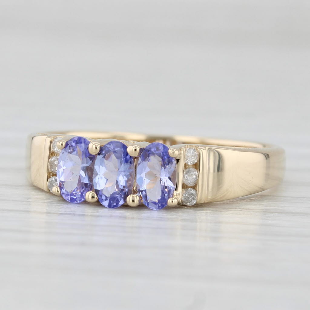 0.79ctw Tanzanite 3-Stone Diamond Ring 14k Yellow Gold Size 7