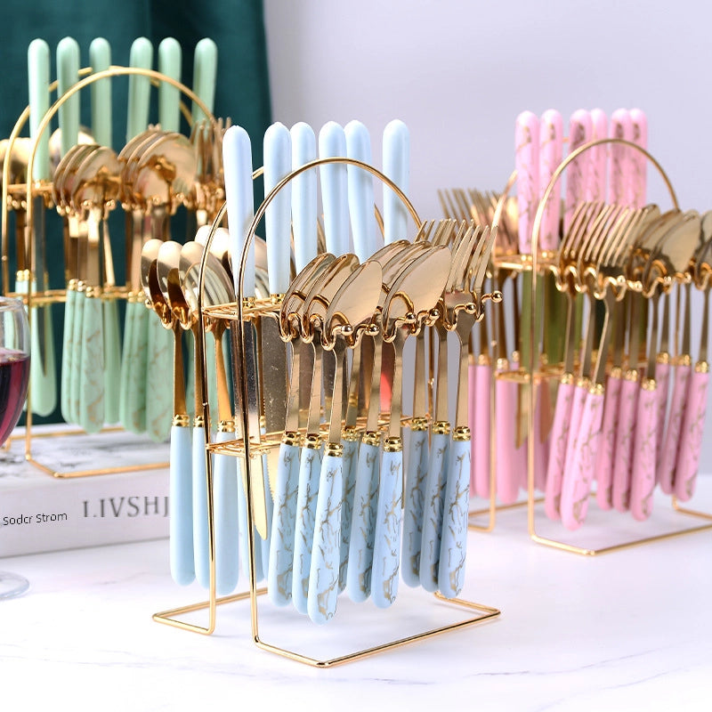 New Marbling Stainless Steel Tableware 24-Piece Gift Box Restaurant Western Food Knife Fork Dessert Spoon