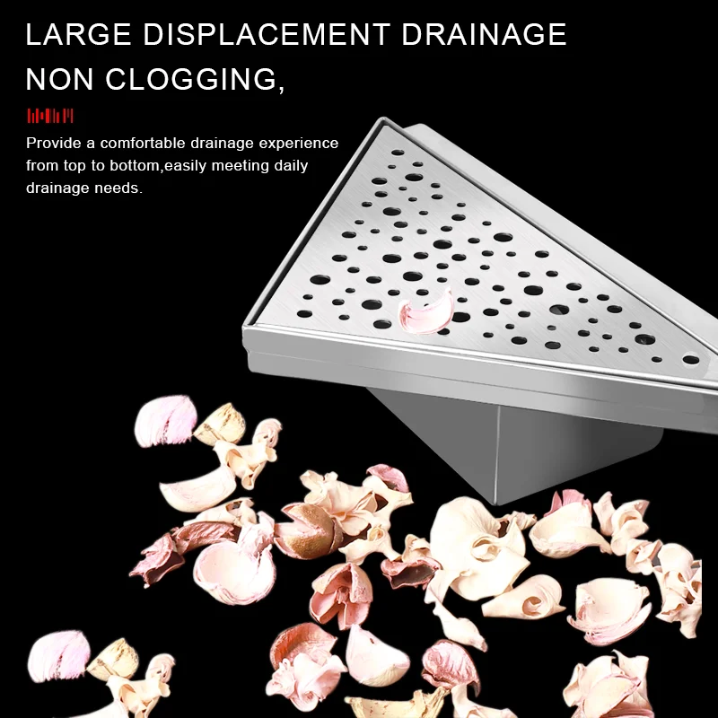 Irregular Dot Spread European Standard Side Outlet Floor Drain Stainless Steel 8 Inch Triangle Bathroom Corner Shower Drain