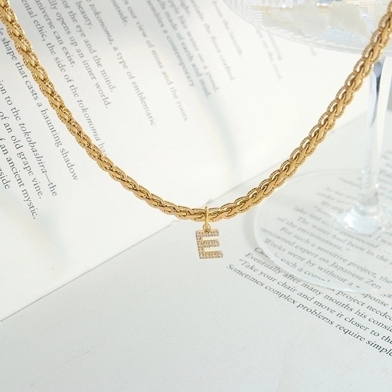 Fashion Letter 304 Stainless Steel Copper Zircon 18K Gold Plated Plating Pendant Necklace