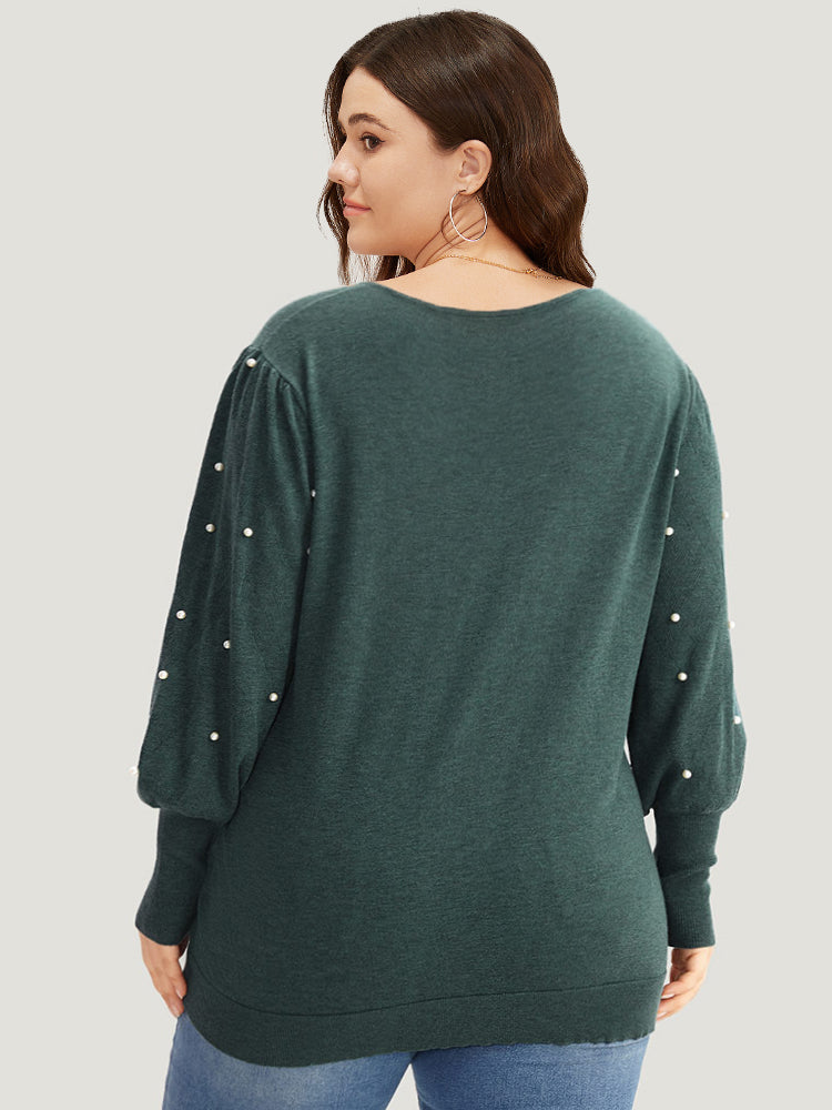 Supersoft Essentials Solid Pearl Beaded Elastic Cuffs Pullover