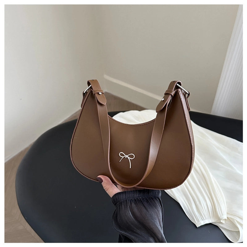 Women's Large Pu Leather Solid Color Bow Knot Streetwear Square Zipper Shoulder Bag