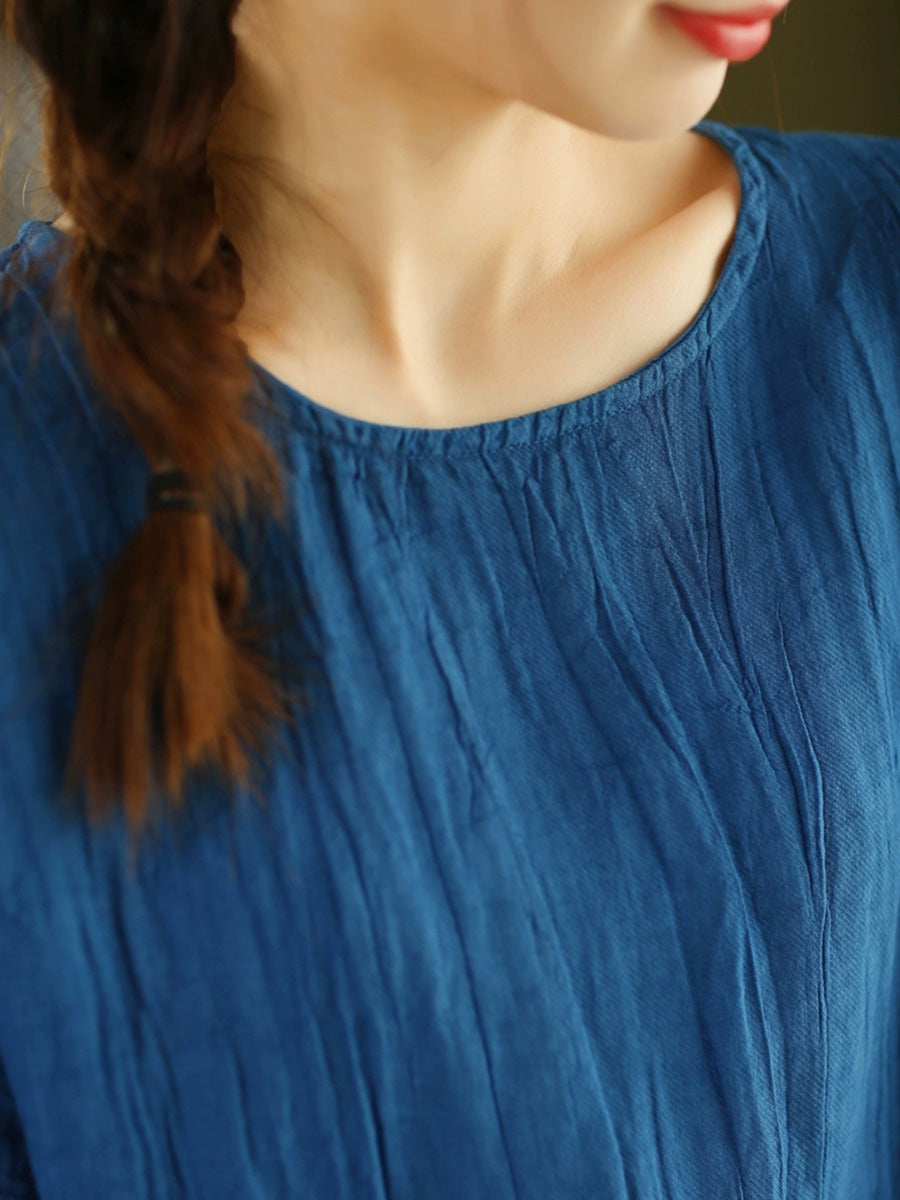 Women Summer Casual Pure Color O-Neck Shirt