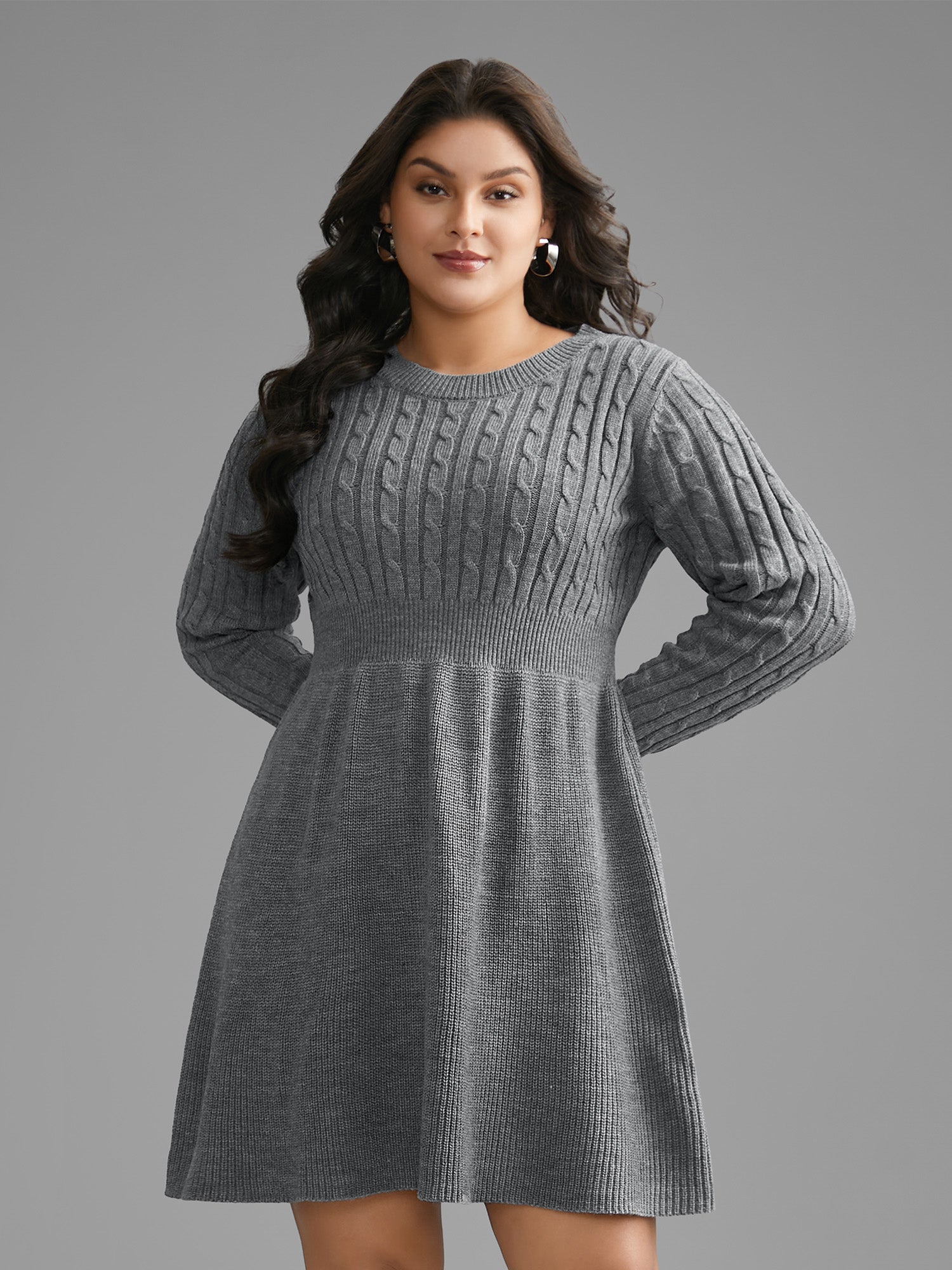 Cable Knit Fit-and-Flare Midi Sweater Dress