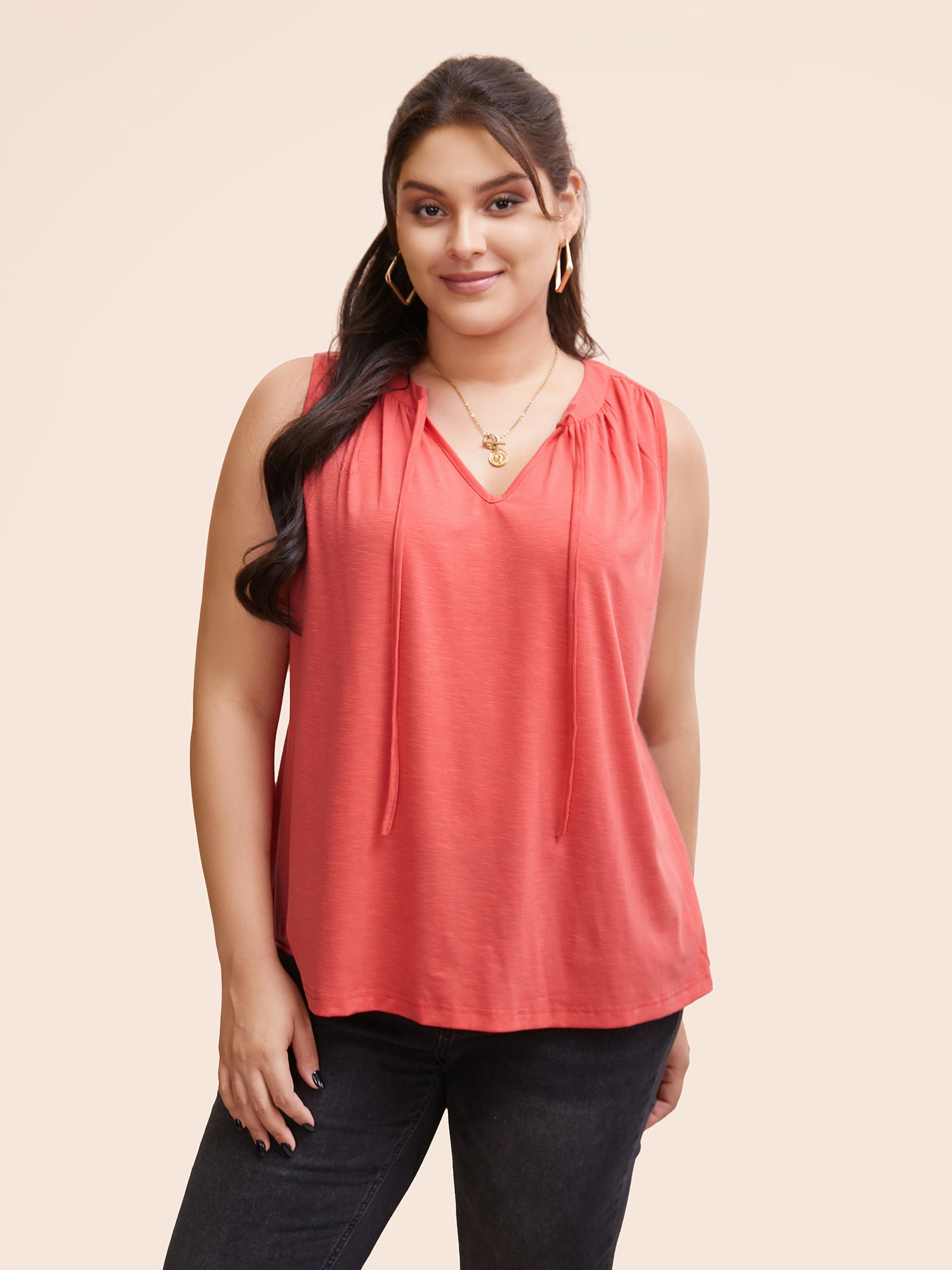 Solid Tie Knot Gathered Tank Top