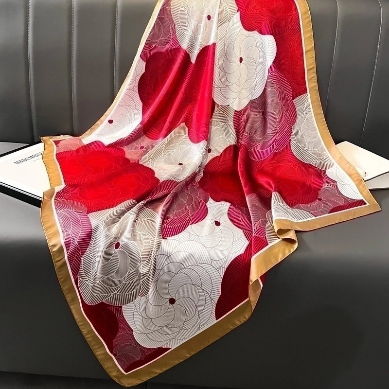 Women's Elegant Minimalist Rose Satin Printing And Dyeing Printing Silk Scarf