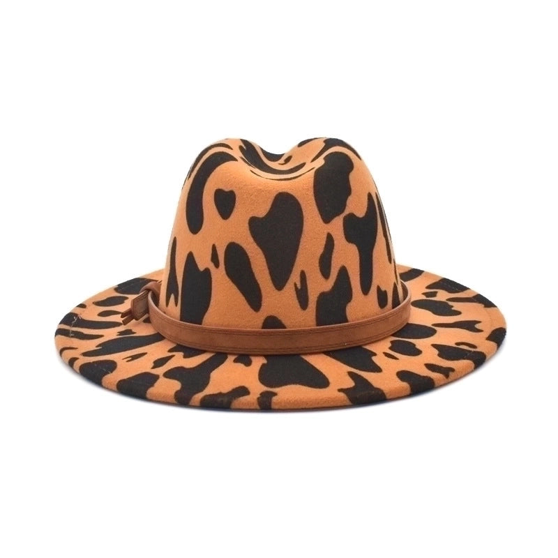Unisex Fashion Cow Pattern Flat Eaves Fedora Hat