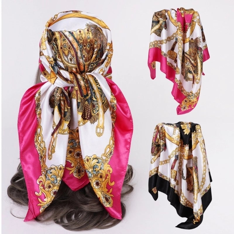 Women's Lady Monogram Satin Printing Silk Scarf