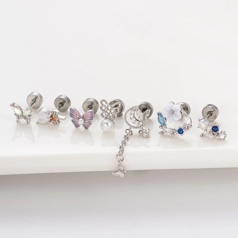 1 Piece Ear Cartilage Rings & Studs Hip-Hop Heart Shape Flower Butterfly 316L Stainless Steel  Copper Inlay Artificial Pearls Zircon