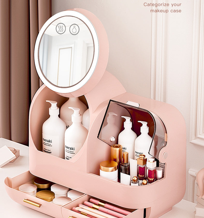 COSMETIC ORGANIZER WITH FAN & LED MIRROR