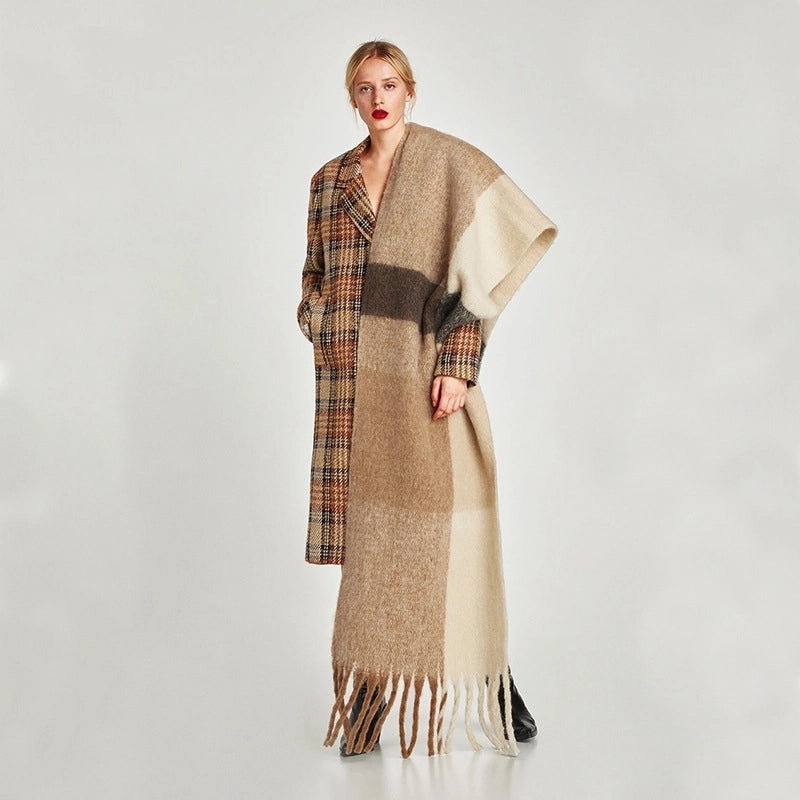 Women's Fashion Color Block Imitation Cashmere Tassel Winter Scarves