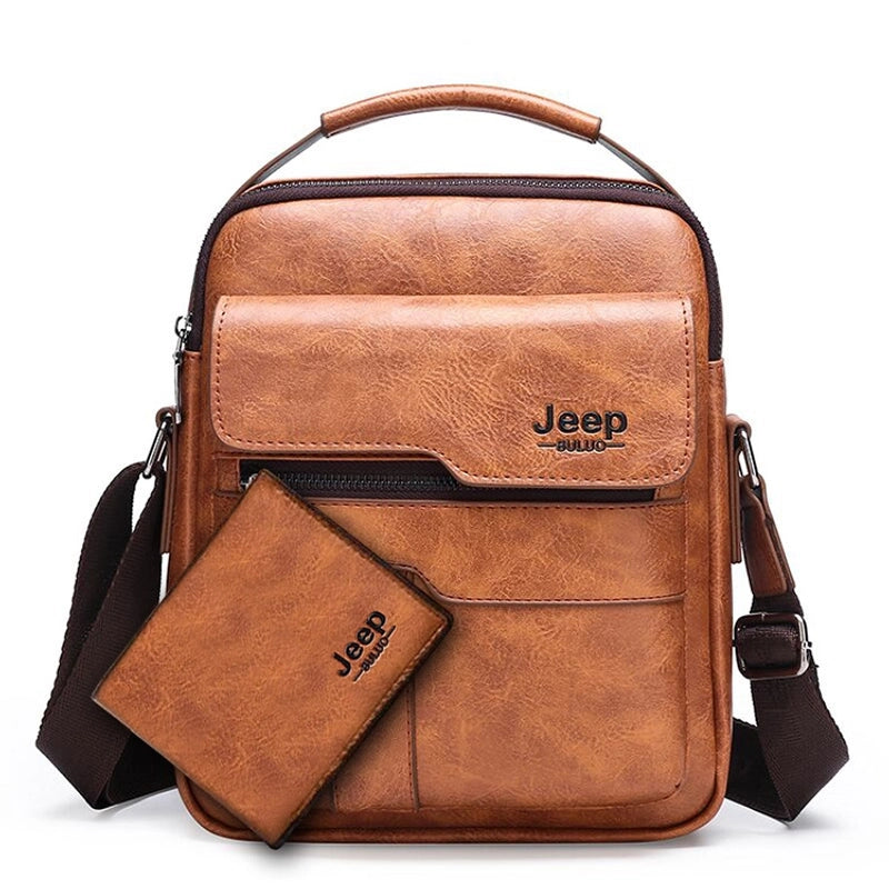 Men's Solid Color Pu Leather Zipper Handbag