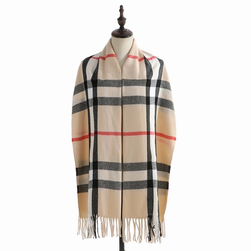 Women's Minimalist Classic Style Plaid Imitation Cashmere Scarf