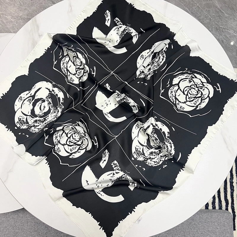 Women's Ig Style Minimalist Flower Satin Printing Silk Scarf