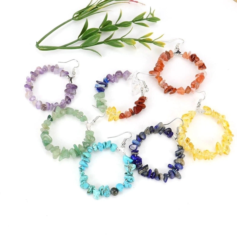 2 Pieces Ig Style Irregular Circle Beaded Plating Alloy Natural Stone Drop Earrings