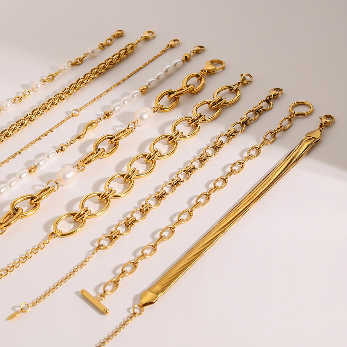 Jie Ding Stainless Steel Gold Pearl Bracelet Niche Metal Chain Titanium Steel Jewelry