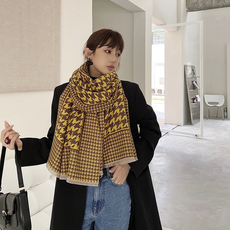 Version Of The Houndstooth Scarf Double-sided New Mid-length Imitation Cashmere Shawl