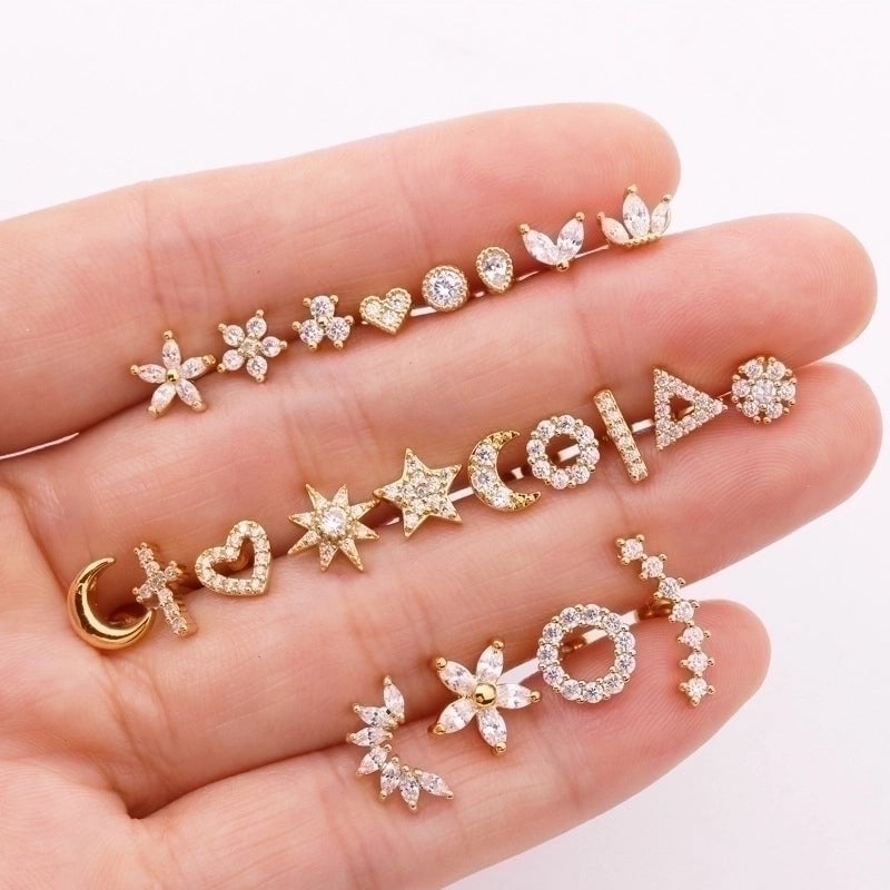 Ear Cartilage Rings & Studs Flower 316L Stainless Steel  Copper Inlaid Zircon