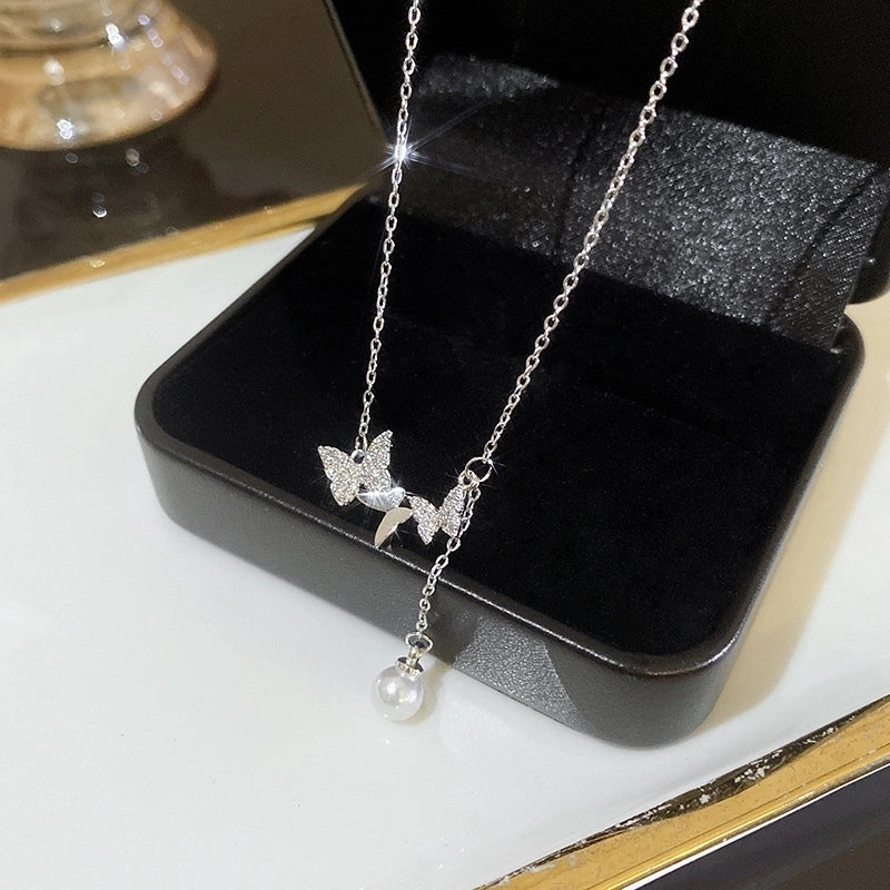 Minimalist Heart Shape Flower Bow Knot Titanium Steel Copper Plating Inlay Artificial Gemstones Pendant Necklace