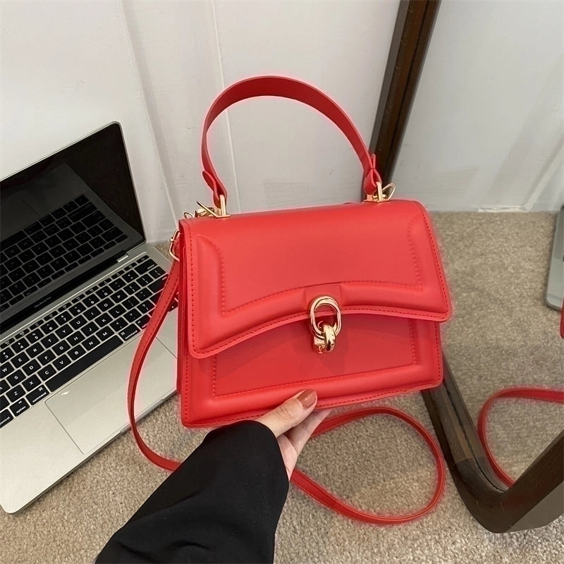 Women's Pu Leather Solid Color Streetwear Square Flip Cover Handbag