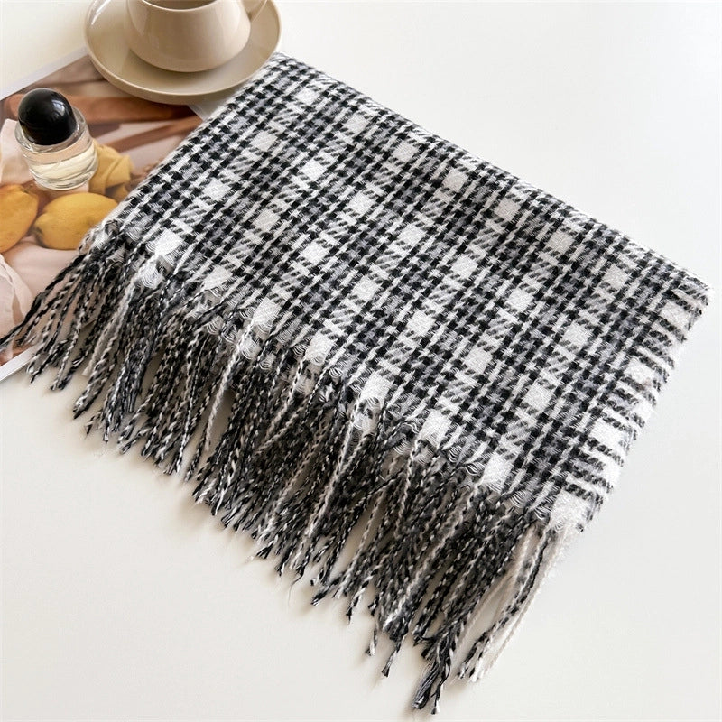 Retro Cashmere-like Plaid Warm Shawl Scarf Unisex Autumn And Winter Fashion All-Matching Tassel Scarf