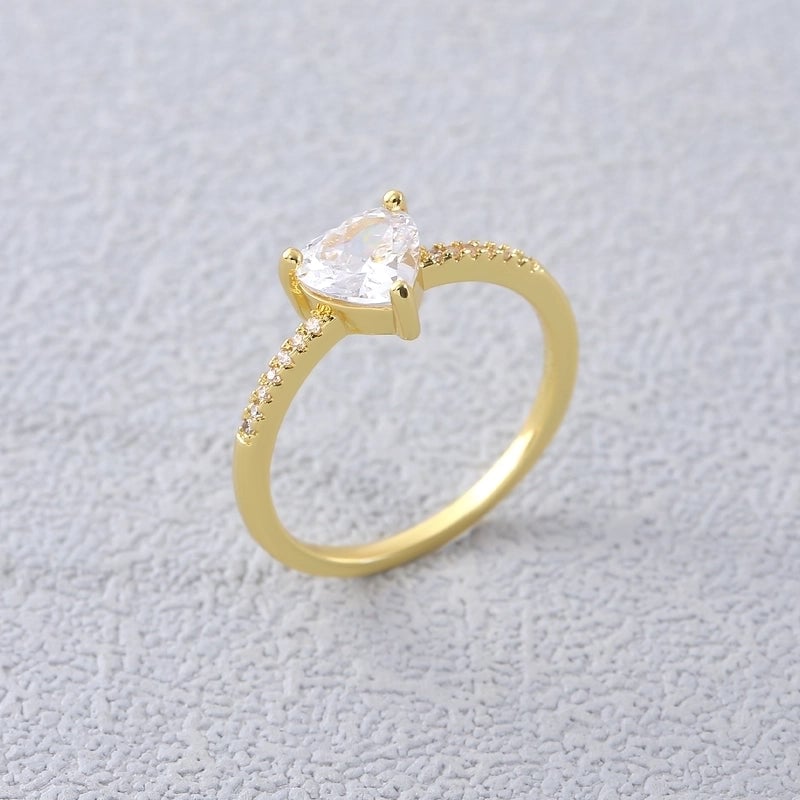 Copper 18K Gold Plated Gold Plated Plating Inlay Water Droplets Heart Shape Zircon Open Rings Rings