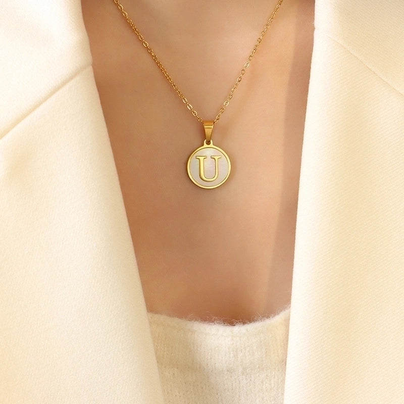 Fashion Letter 304 Stainless Steel Shell 18K Gold Plated Plating Pendant Necklace