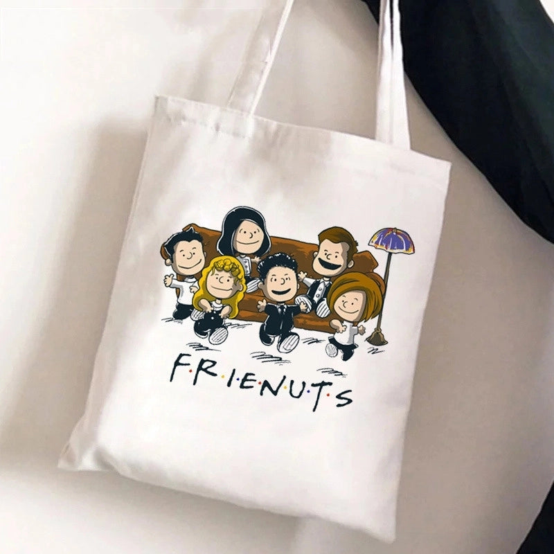 Women's Medium Canvas Human Letter Basic Square Open Canvas Bag