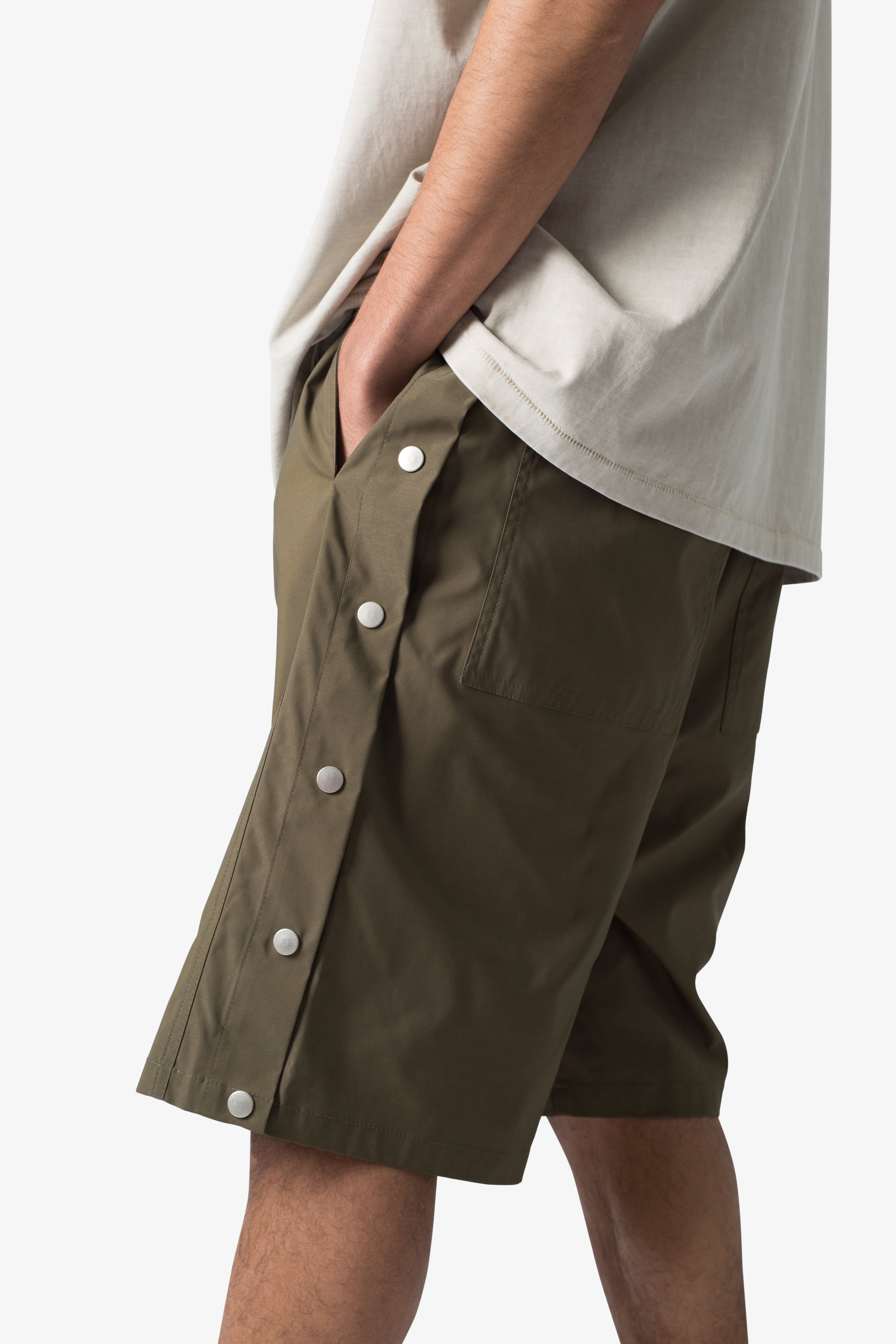 Side Snap Nylon Shorts - Olive