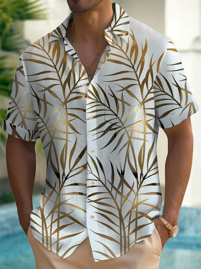 Men's Hawaiian Resort Coconut Tree Print Lapel Shirt