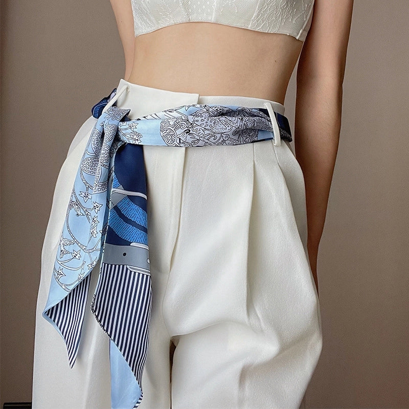 Women's Minimalist Color Block Polyester Printing Silk Scarf