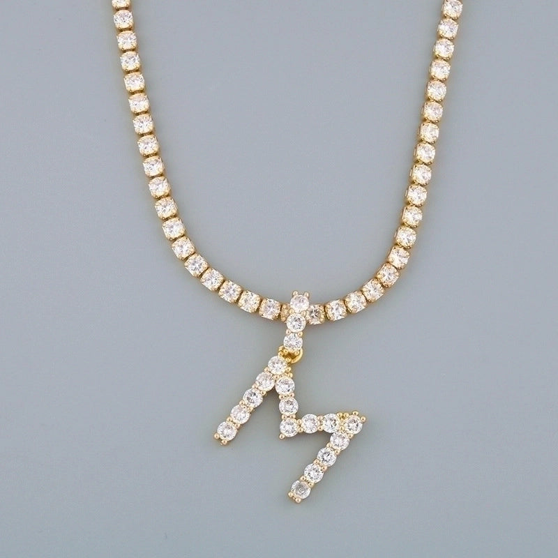 Copper Tennis Chain Inlaid Zircon Letter Necklace