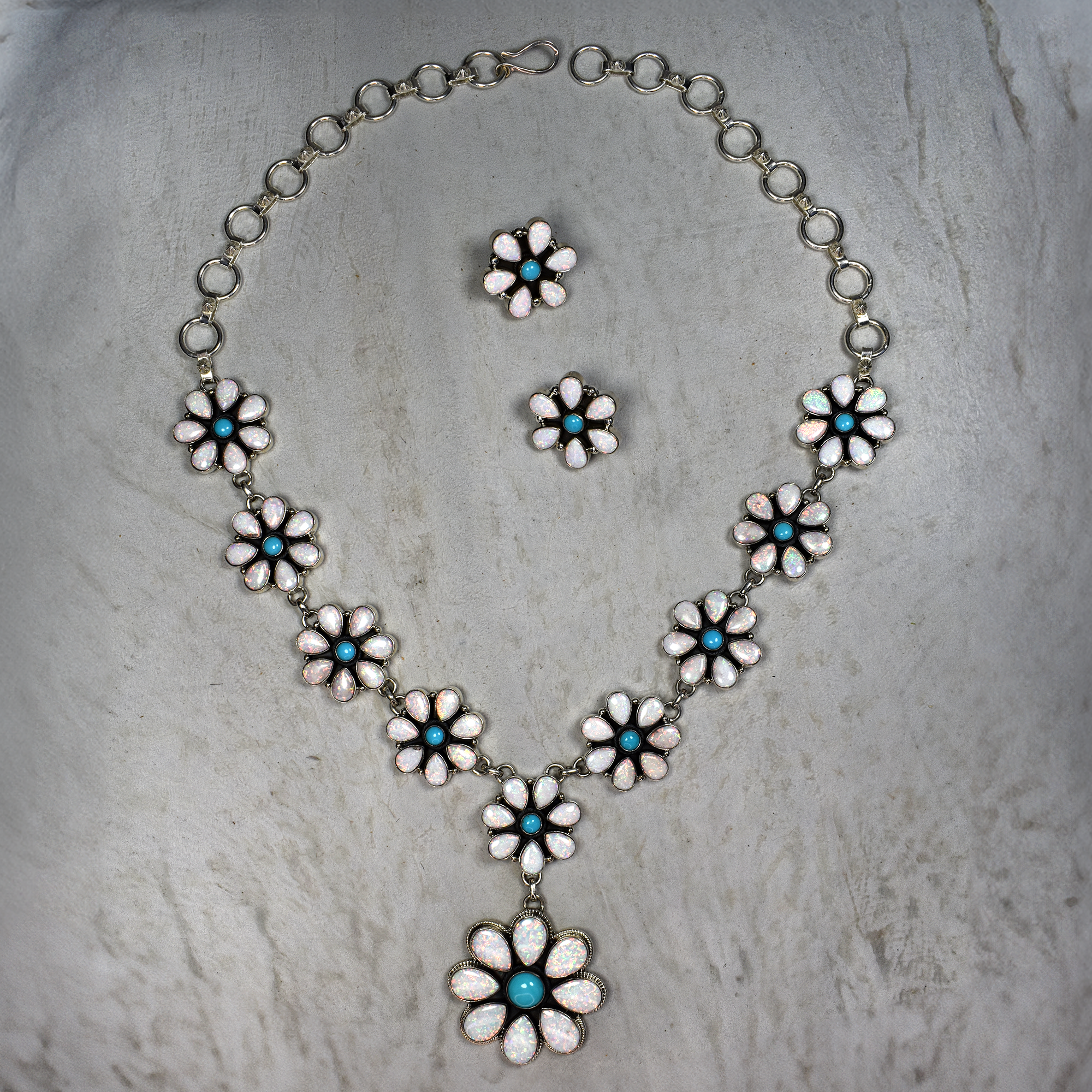 Zia Mountain Blooming White Opal &  Necklace & Earring Set