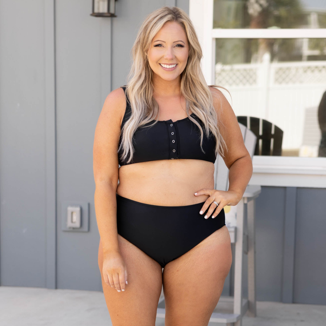 We Are All Just Coasting Swim Top. Black