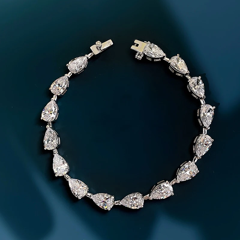 new S925 silver bracelet 5*8 full diamond pear-shaped bracelet fashionable and generous ins style jewelry