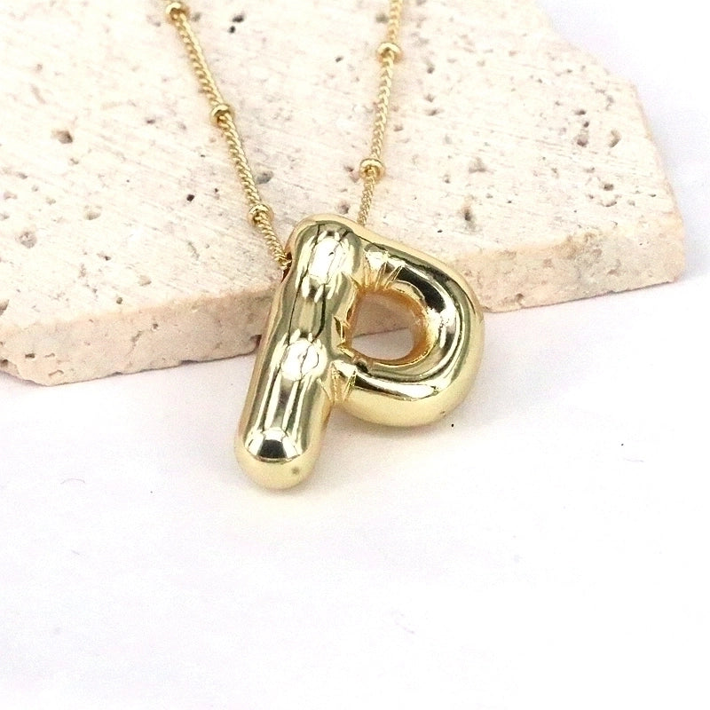 Minimalist Classic Style Letter Copper 18k Gold Plated Pendant Necklace In Bulk