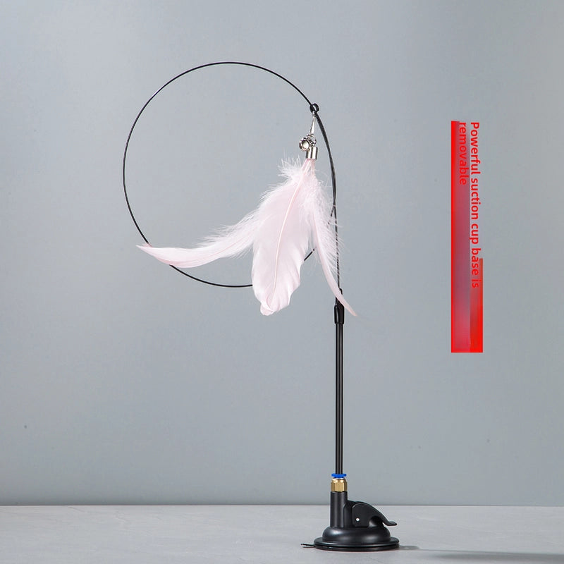 Upgrade Glue Suction Cup Steel Wire Rod Feather Tease Cat Stick Cat Self-Hi Relief Mi Toy Supplies