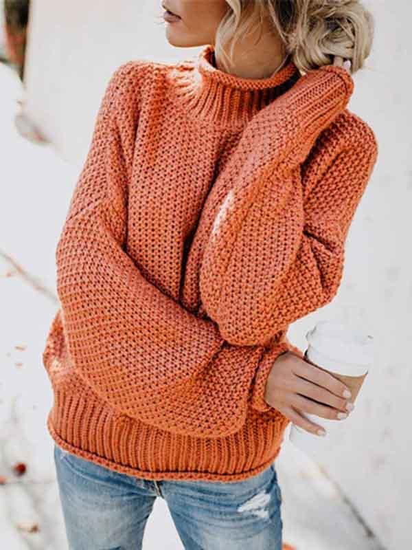 High Neck Solid Color Sweater