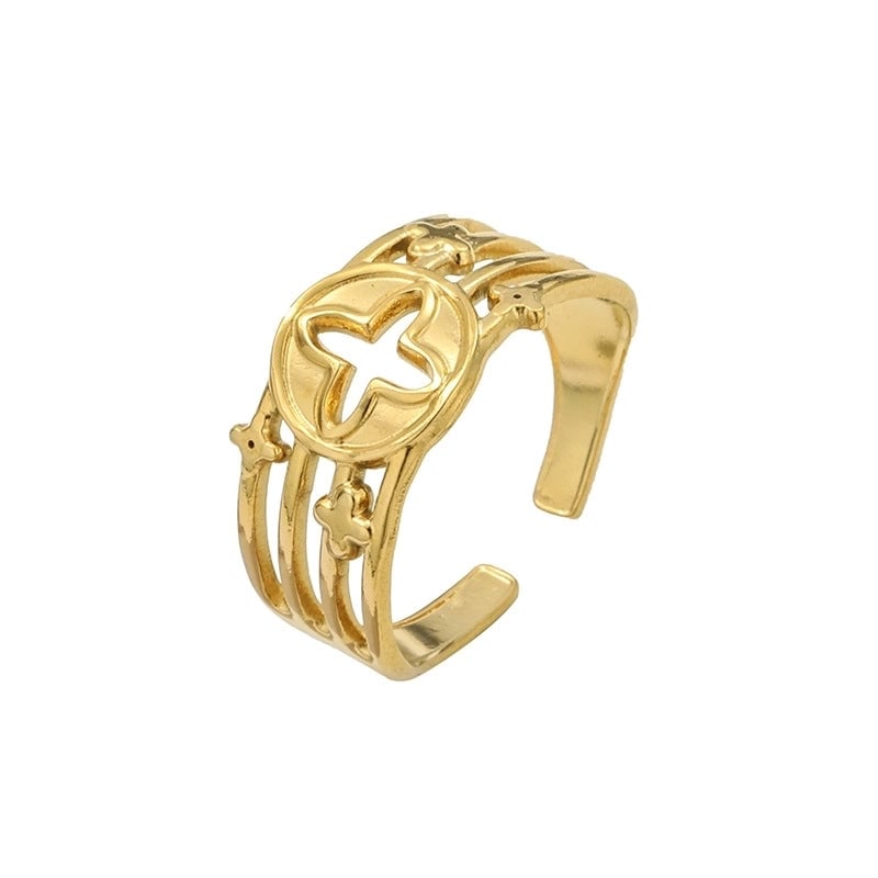 Elegant Leaves Flower Titanium Steel Open Rings