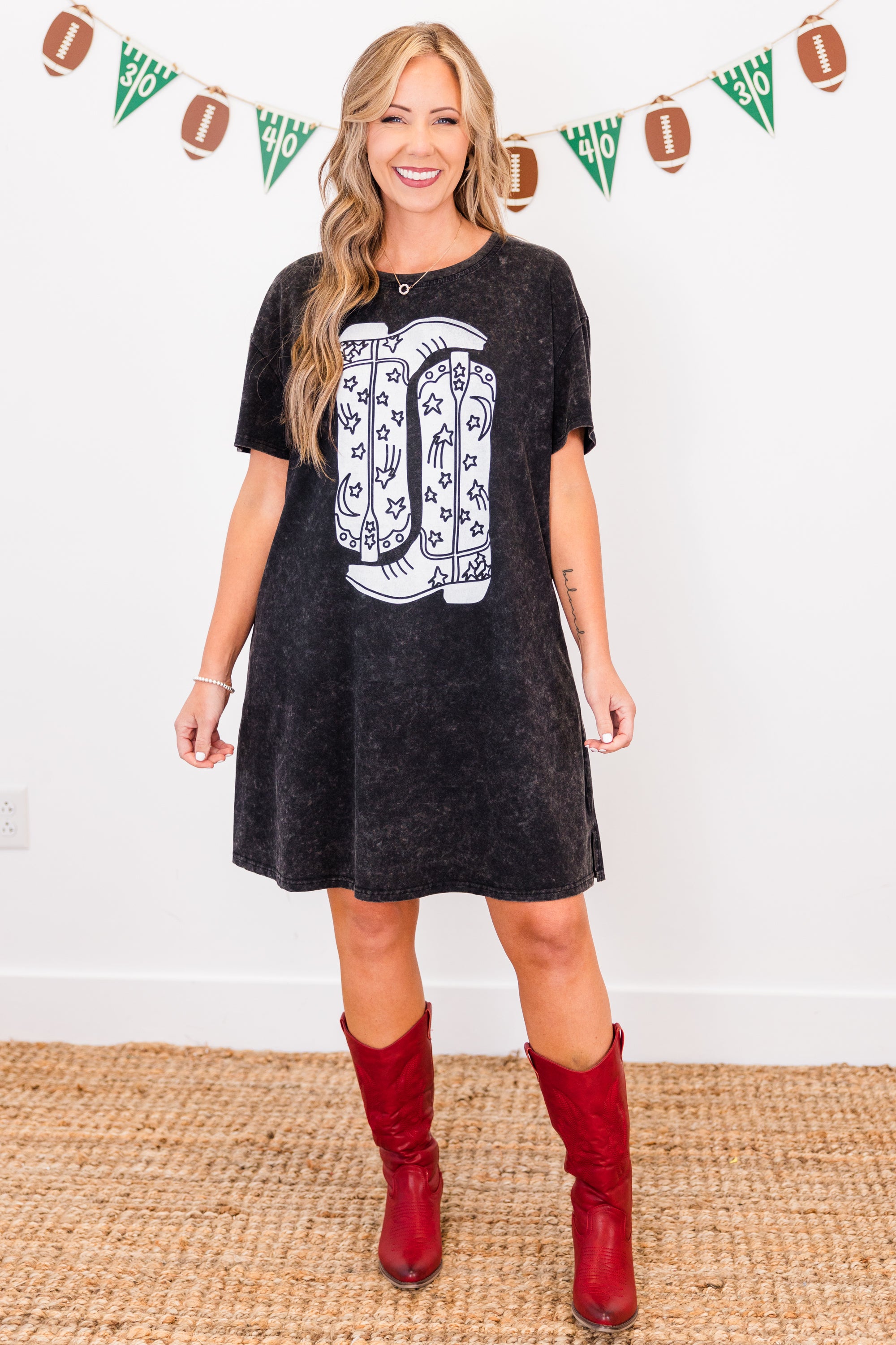 Boot Scootin Game Day T-Shirt Dress. Black