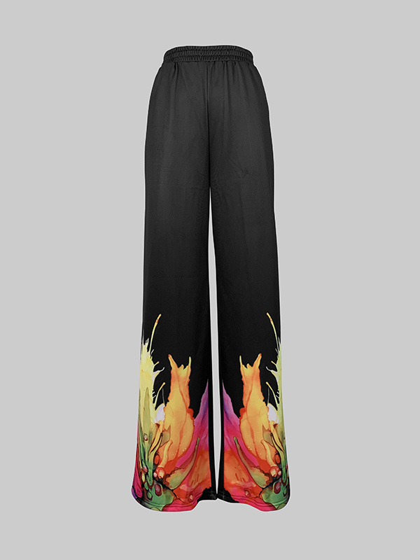 Loose Wide Leg Flower Print Pants Trousers