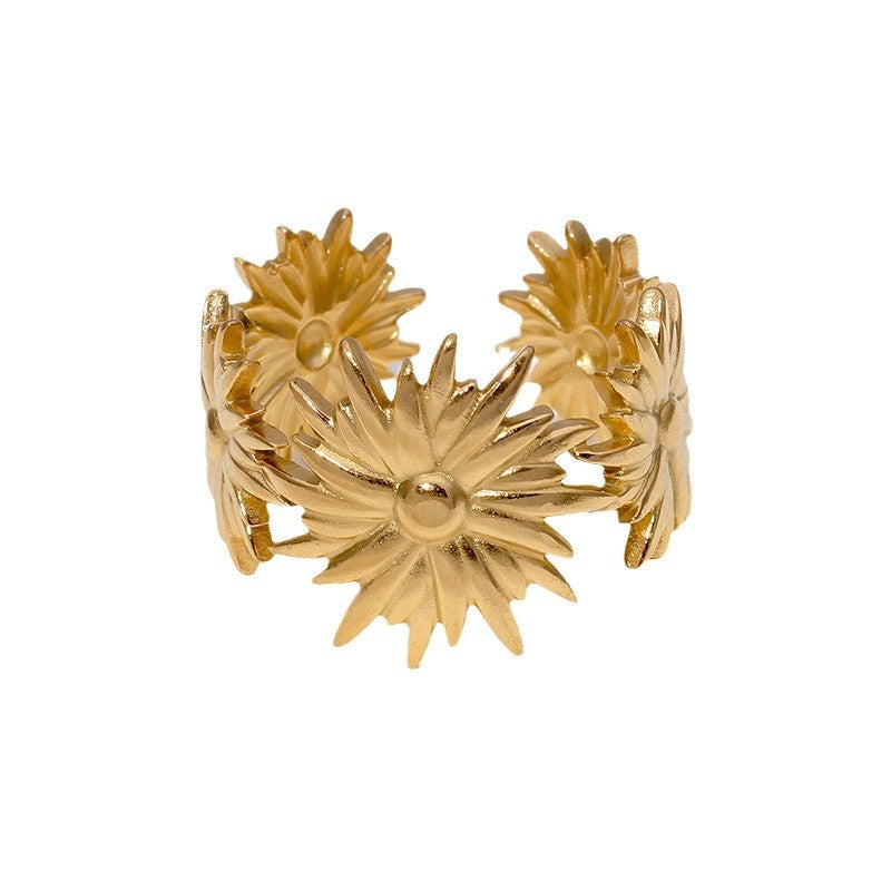 Small Design Flower Ring Simple Cold Style Metallic Stainless Steel Ring Adjustable
