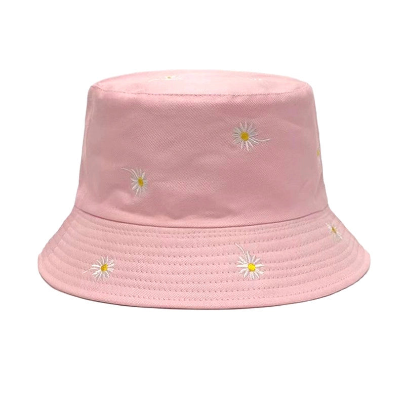 Women's Casual Sweet Flower Embroidery Flat Eaves Bucket Hat