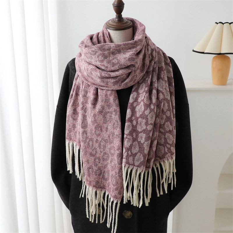 Unisex Casual Leopard Imitation Cashmere Knitted Scarf