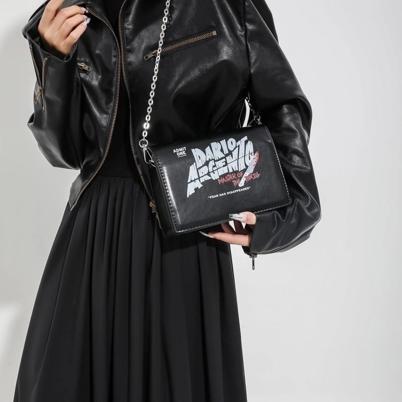 Women's Pu Leather Portrait Animal Letter Vintage Style Punk Maximalism Sewing Thread Square Hidden Buckle Flip Cover Crossbody Bag