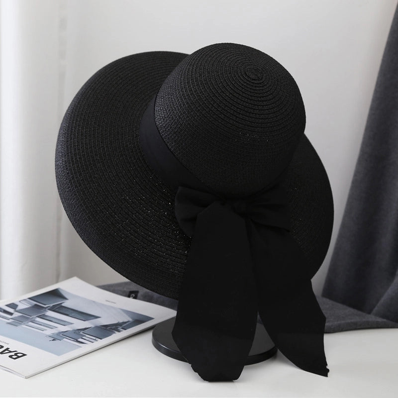 Women's Minimalist Bow Knot Braid Flat Eaves Straw Hat