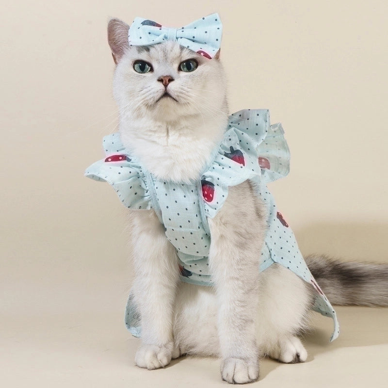 Sweet Cotton Flower Strawberry Pet Clothing