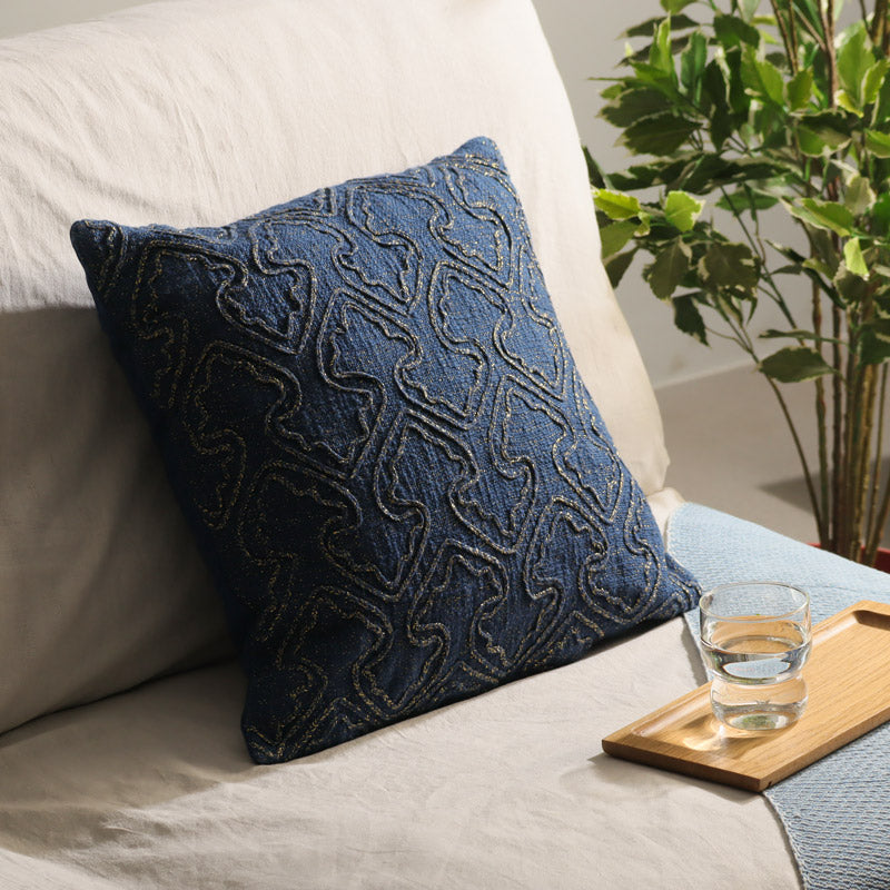 Spades Raised Embroidered Cushion Cover - Dark Blue