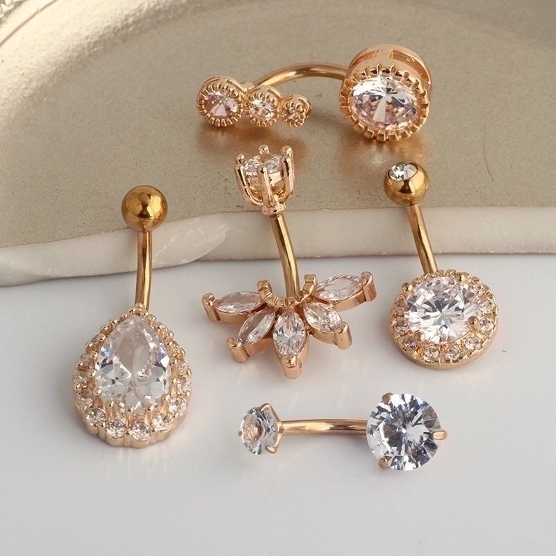 5 Pieces Fashion Water Droplets Stainless Steel Inlay Zircon Belly Ring 5 Pieces